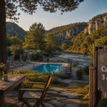 Camping 3 étoiles Ardèche, rivière et piscine, terrasse ombragée