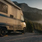 Camping car en Ardèche sur aire d’accueil, route étroite