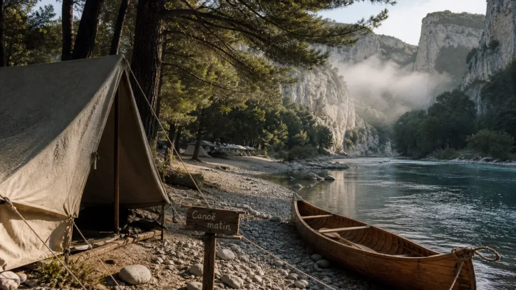 Camping gorges de l’Ardèche : tente près de la berge