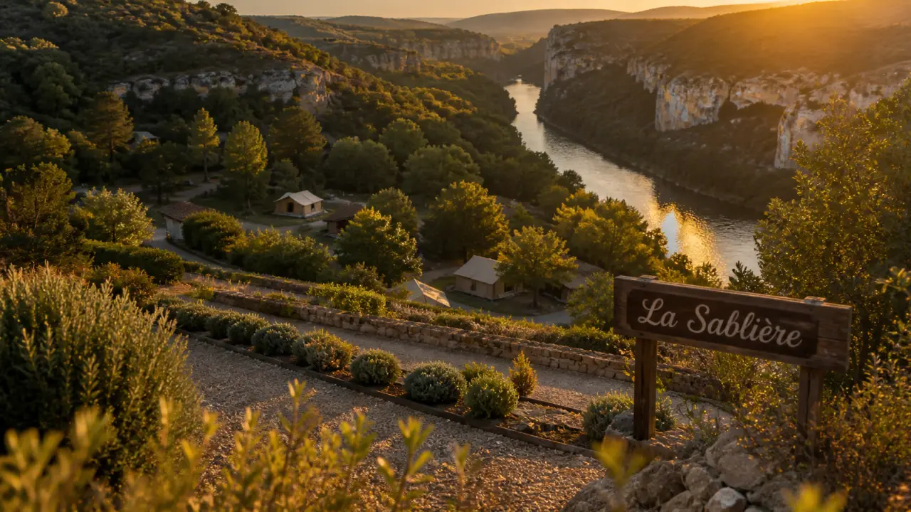 Camping naturiste la sablière : terrasses et rivière de la Cèze
