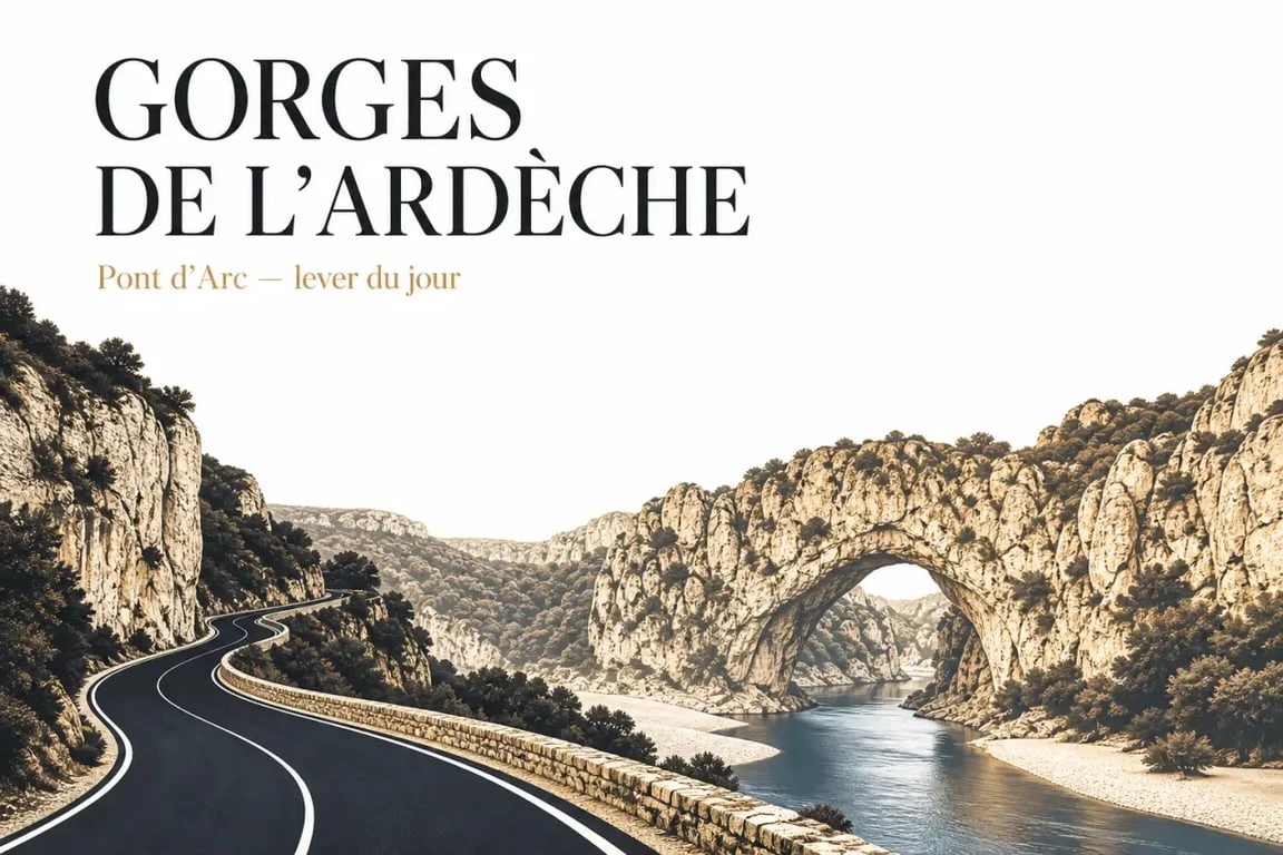 Road trip ardeche dans les gorges de l’Ardèche et le Pont d’Arc au lever du jour