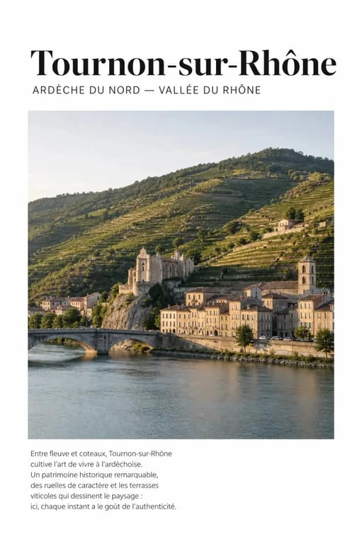 Ardèche du nord : vue panoramique sur la vallée du Rhône et les coteaux autour de Tournon-sur-Rhône