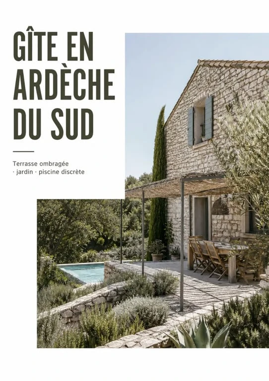 Gîte Ardèche du Sud en pierre avec terrasse et piscine