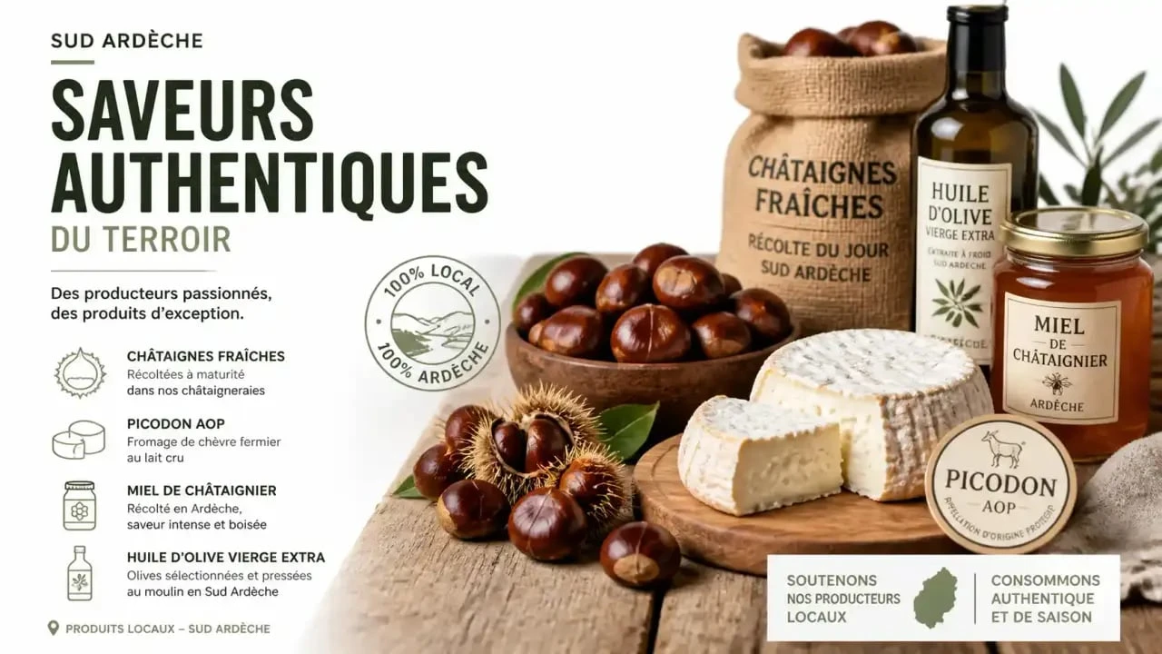 Produits du terroir ardéchois comme le Picodon et la châtaigne