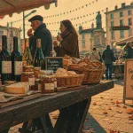 Gourmandises d’Ardèche à Annonay : étals sur la place des Cordeliers