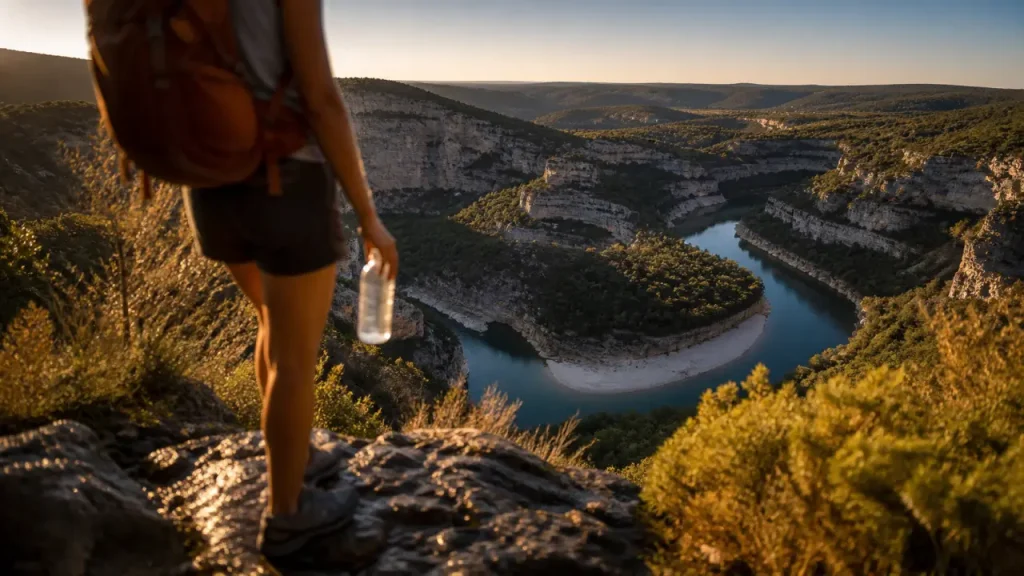 Le cirque des gens près de Ruoms : sentier, rivière et falaises