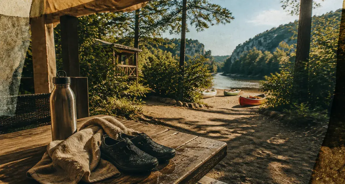 Le coudoulet en Ardèche : terrasse de camping près de Ruoms et sentier vers l’Ardèche