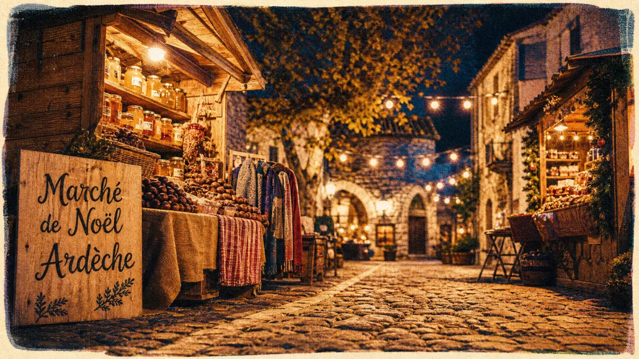 Marche de noel var : village ardéchois, ruelles et chalets de Noël
