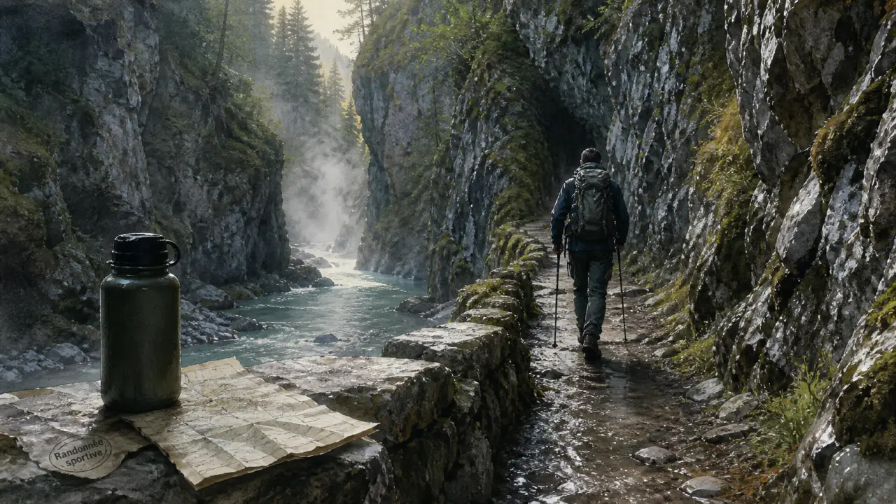 randonnee ardeche : sentier dans les gorges, marcheur en Ardèche