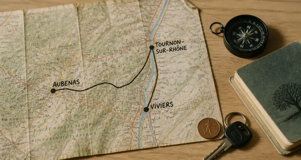 Carte routière des ardeche villes : Aubenas, Viviers, Tournon-sur-Rhône