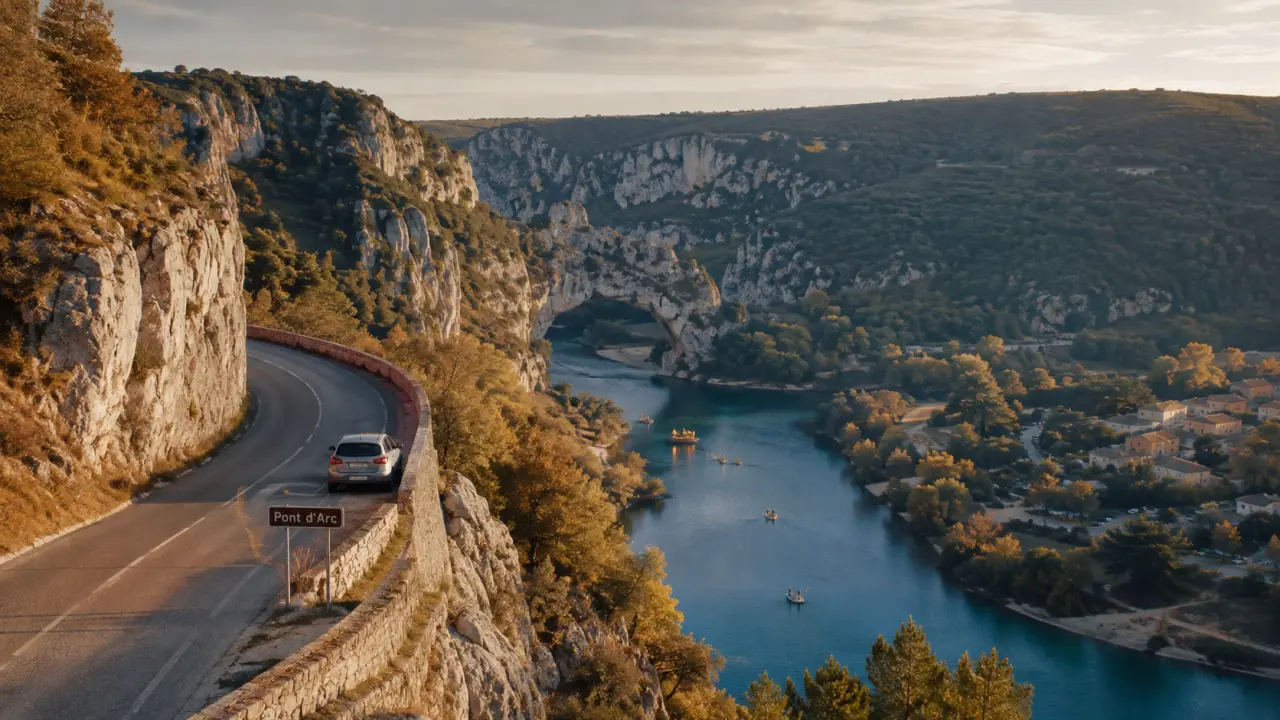 Ardeches france : Pont d’Arc, route et gorges de l’Ardèche