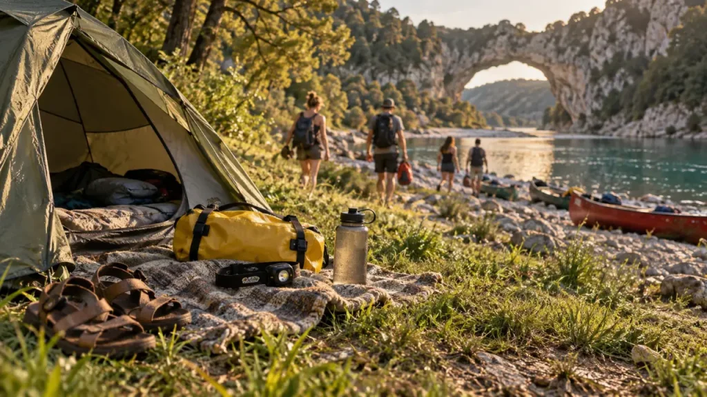 Camper en Ardèche : tente près de la rivière