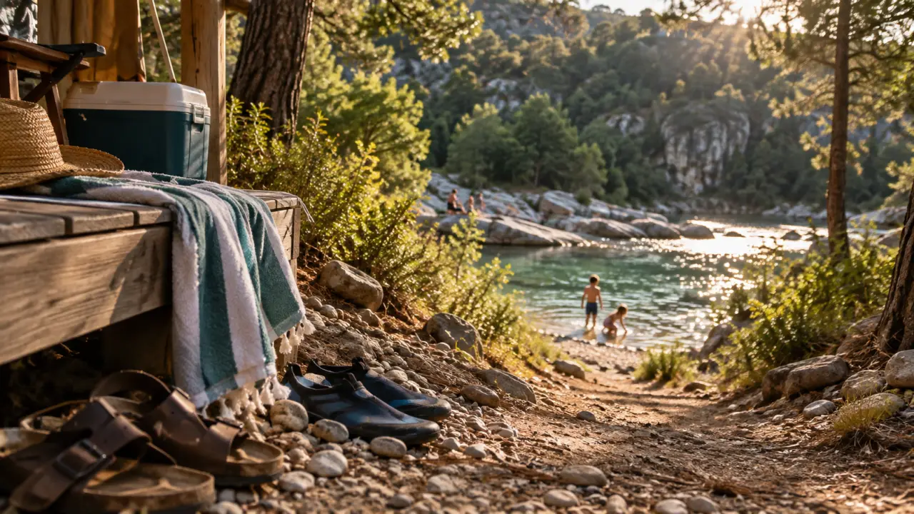 Camping ardeche acces direct riviere, sentier vers la rivière et baignade facile