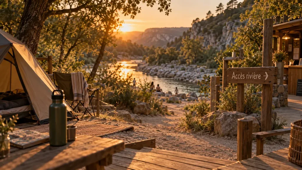 Camping ardeche bord de l'eau : accès rivière depuis le camping