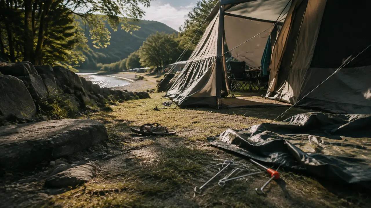 Camping Ardèche emplacement tente : ombre et rivière