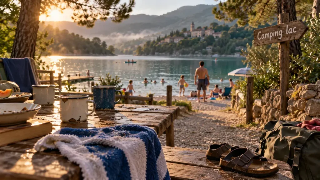 Camping ardeche lac : plage calme et baignade douce au bord du lac