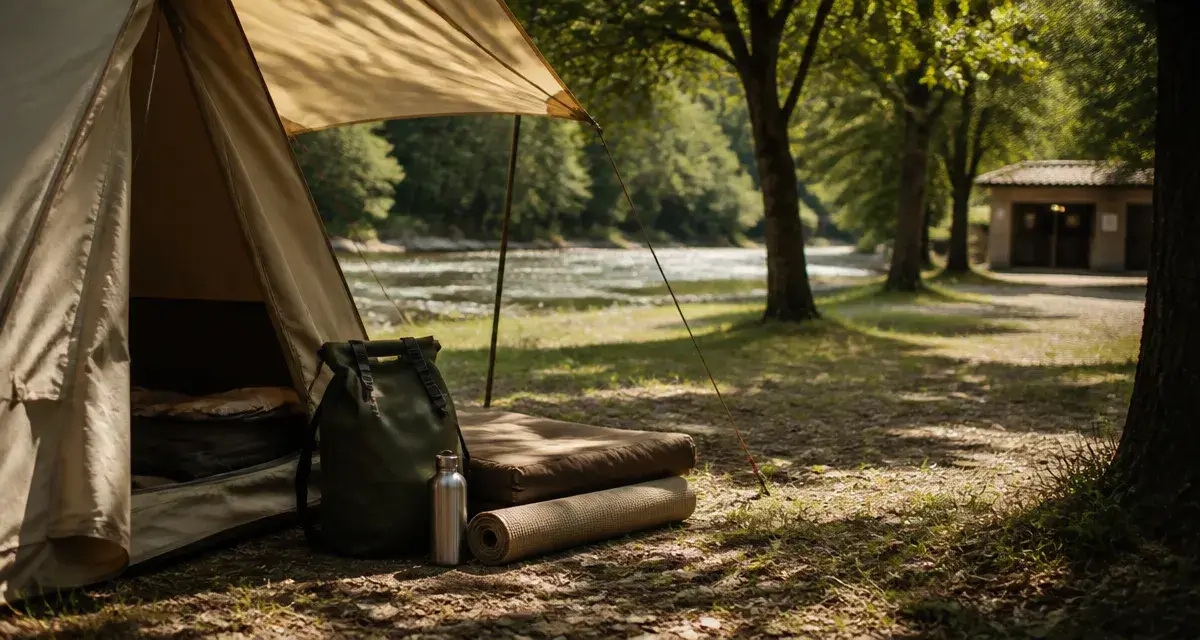 Camping Ardèche tente : vue rivière, ombre et emplacement