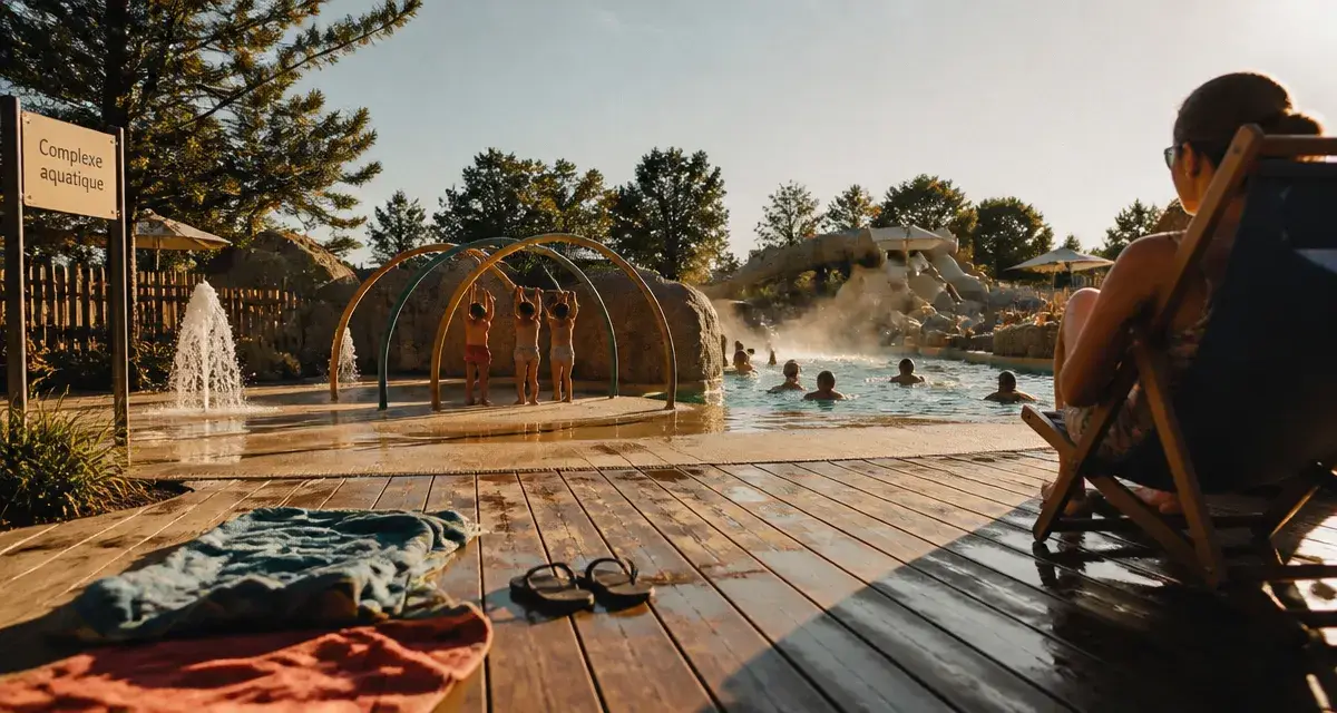 Camping avec complexe aquatique : terrasse humide, piscine chauffée et toboggans