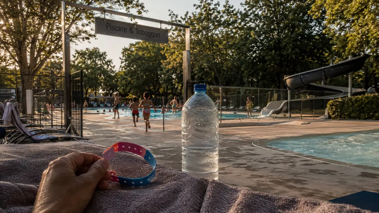 Camping avec piscine et toboggan : enfants dans la vraie baignade