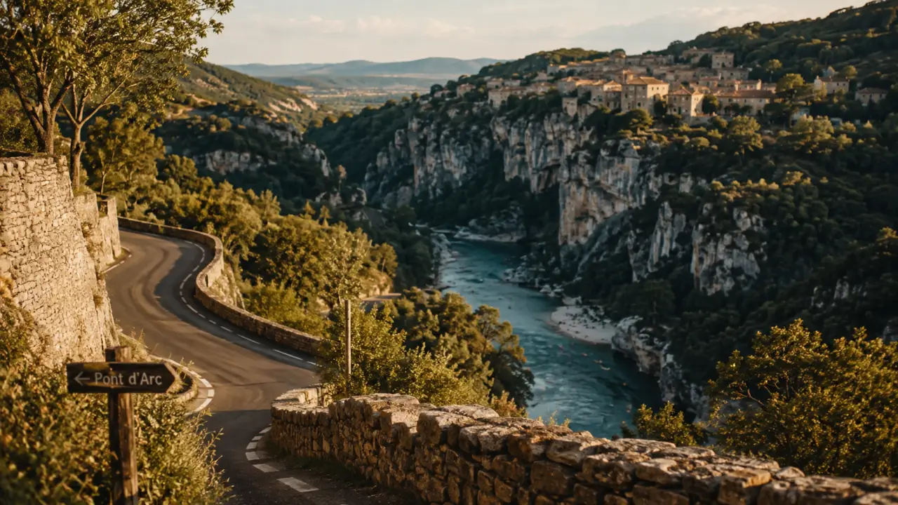 Département ardeche : Pont d’Arc, gorges et route en lacets