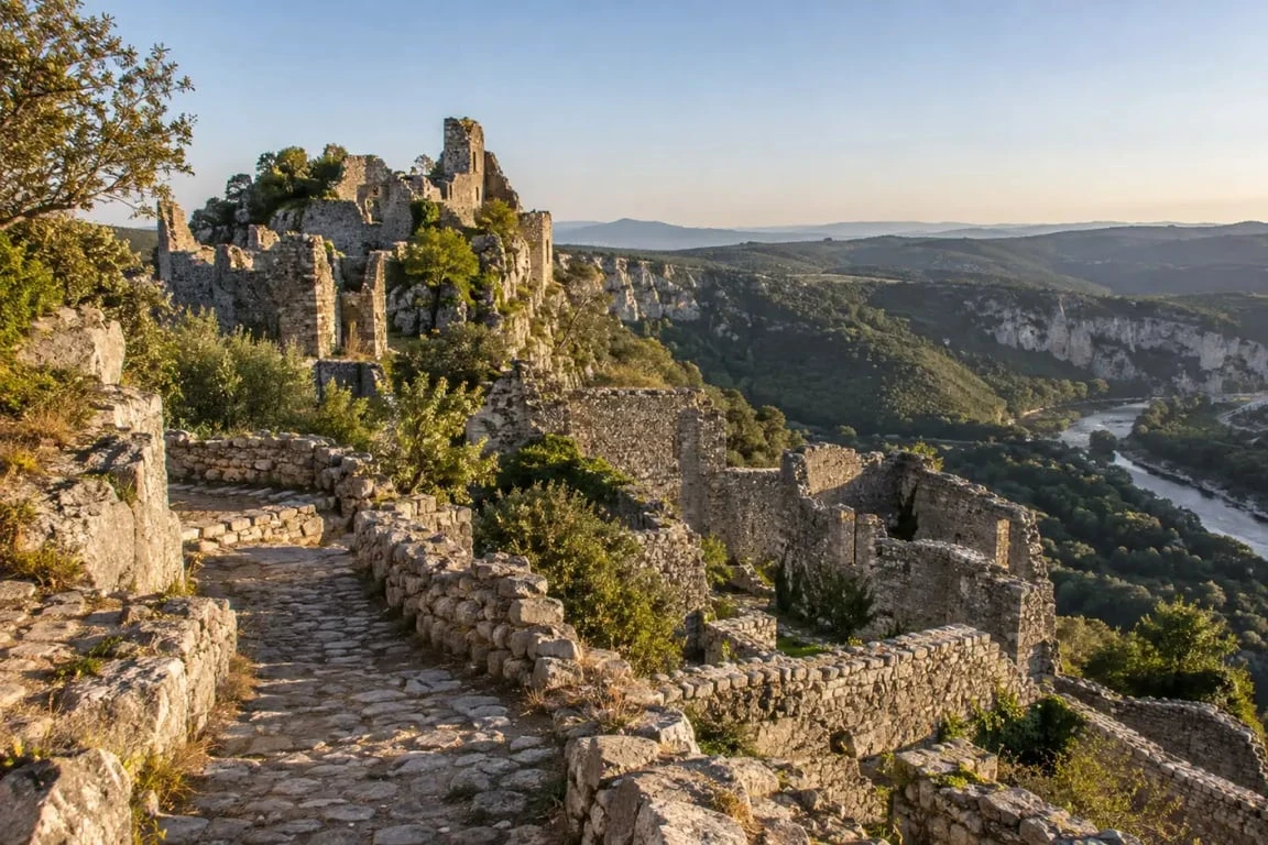 Le Chastelas de Vallon-Pont-d’Arc, ses ruines et son paysage sur la vallée de l’Ardèche