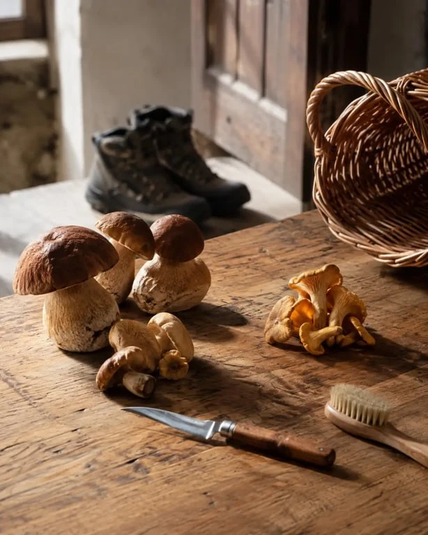 Séjour champignon ardèche avec tri des champignons et matériel de retour au gîte
