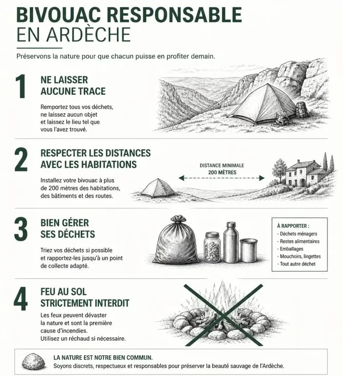 Règles pour un bivouac responsable en Ardèche