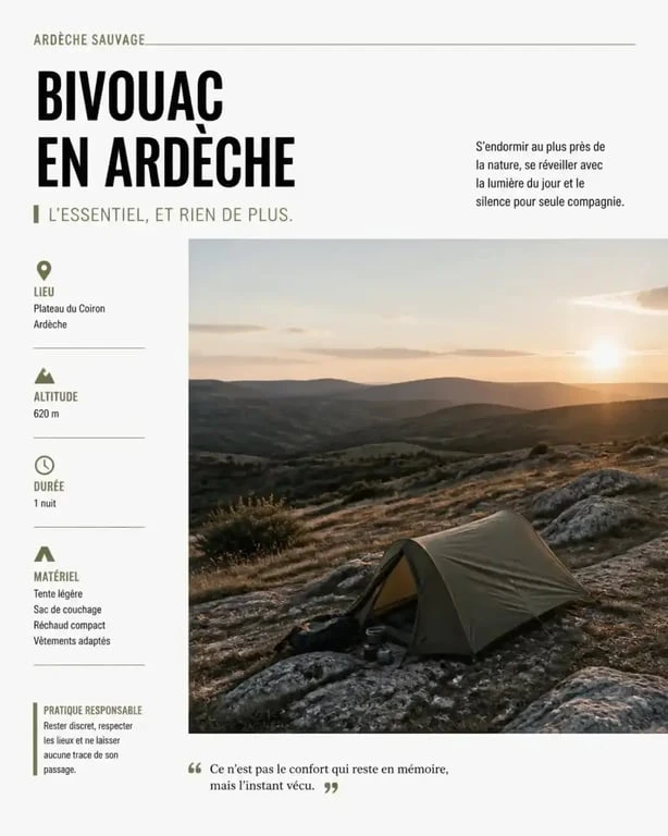 Bivouac en Ardèche dans un cadre naturel préservé