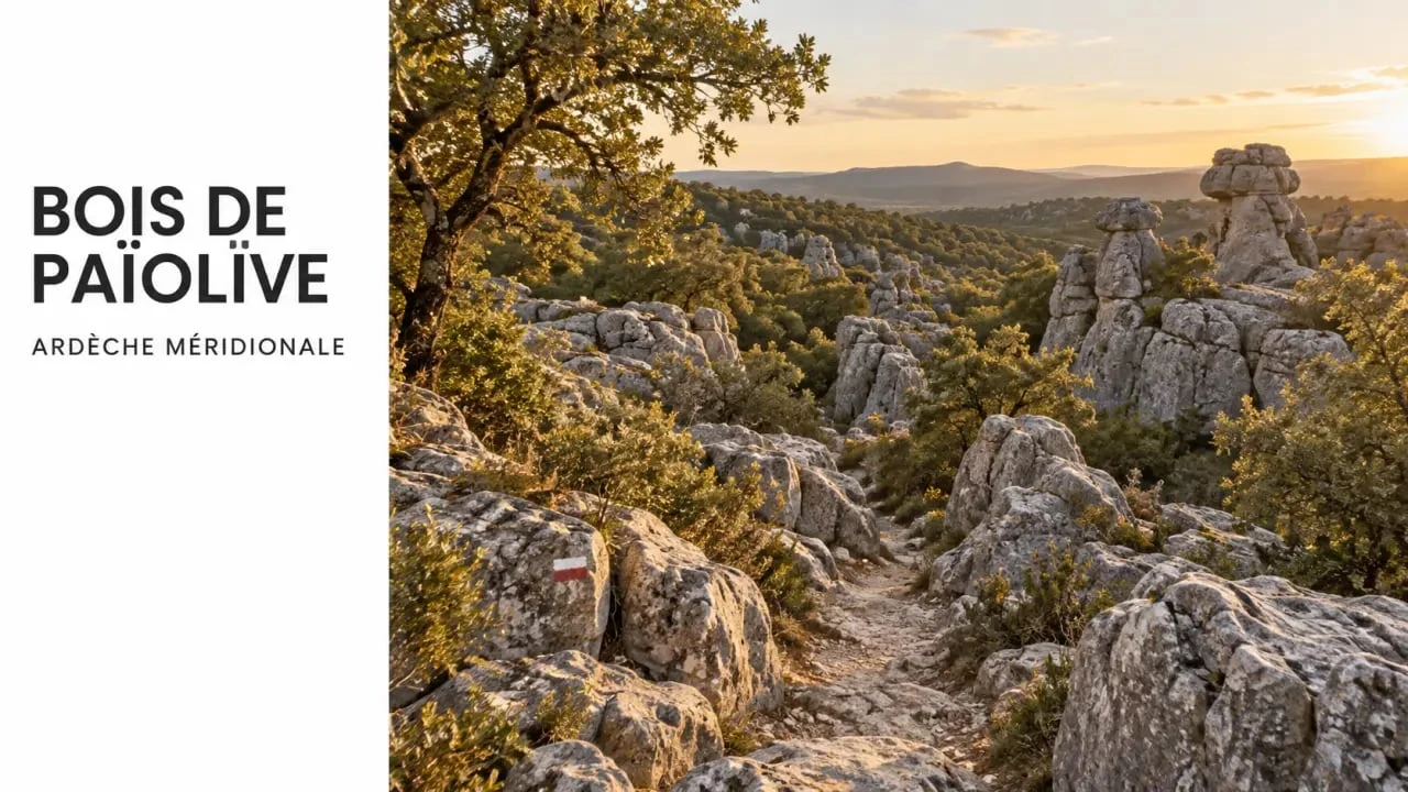 Paiolive Ardeche : vue panoramique du chaos calcaire et des sentiers du Bois de Païolive