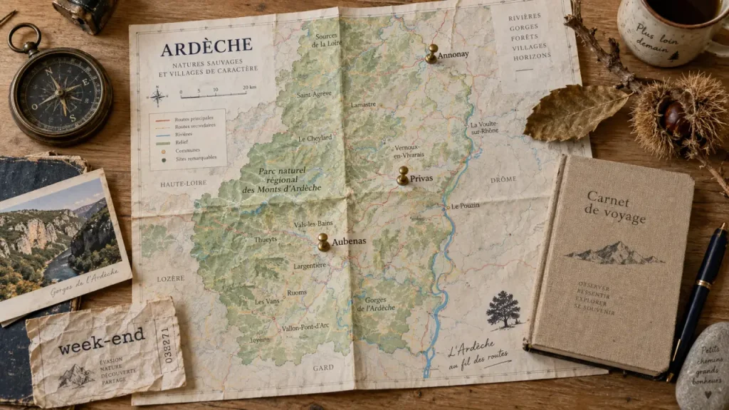 Grande ville en Ardèche : repères Annonay Aubenas sur carte