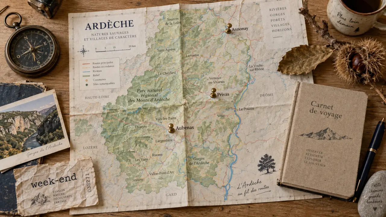 Grande ville en Ardèche : repères Annonay Aubenas sur carte