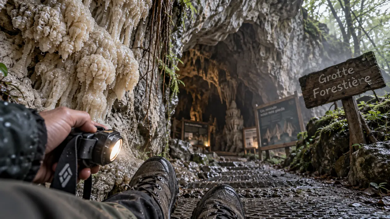 Entrée de la grotte aven forestière en Ardèche, grotte en ardèche