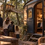 Hébergement insolite en famille : roulotte et cabane, vue extérieure