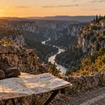 Itineraire ardeche : route sinueuse, gorges et village en pierre