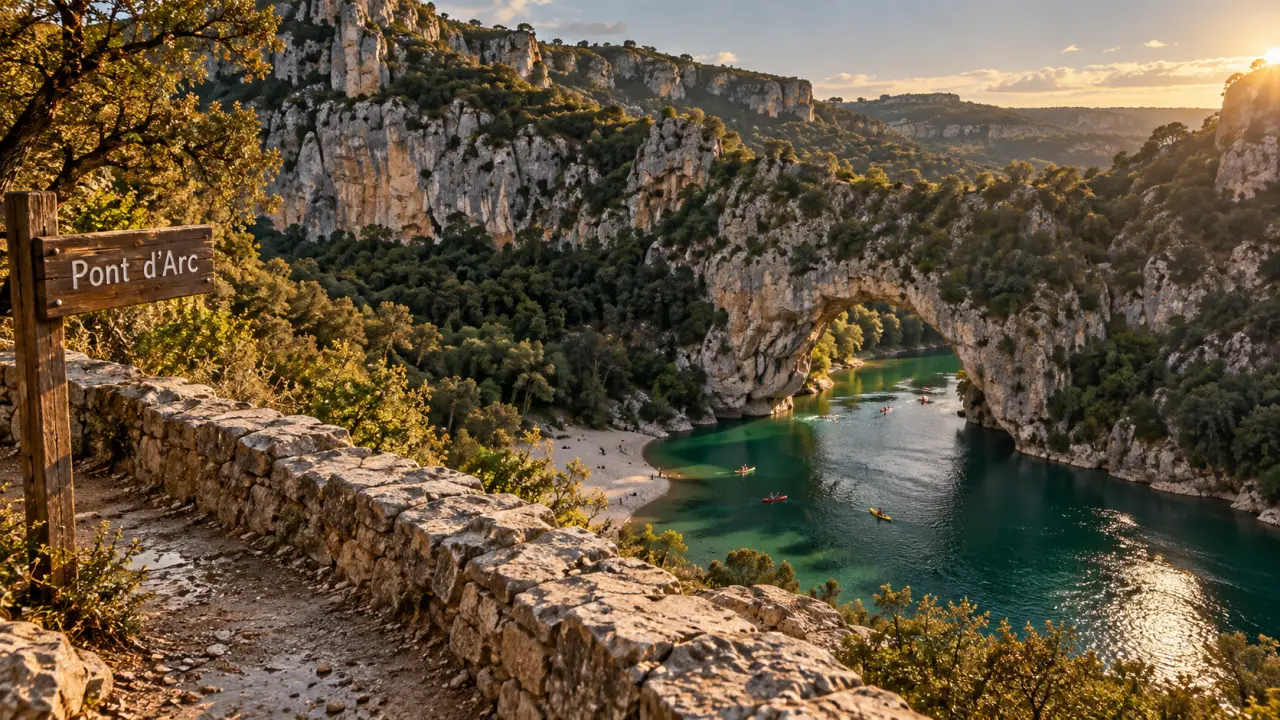 Pont d’Arc dans les paysages Ardèche, vue des gorges