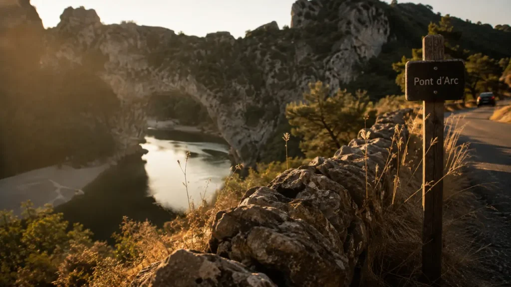 Que voir en Ardèche : Pont d’Arc à la lumière dorée