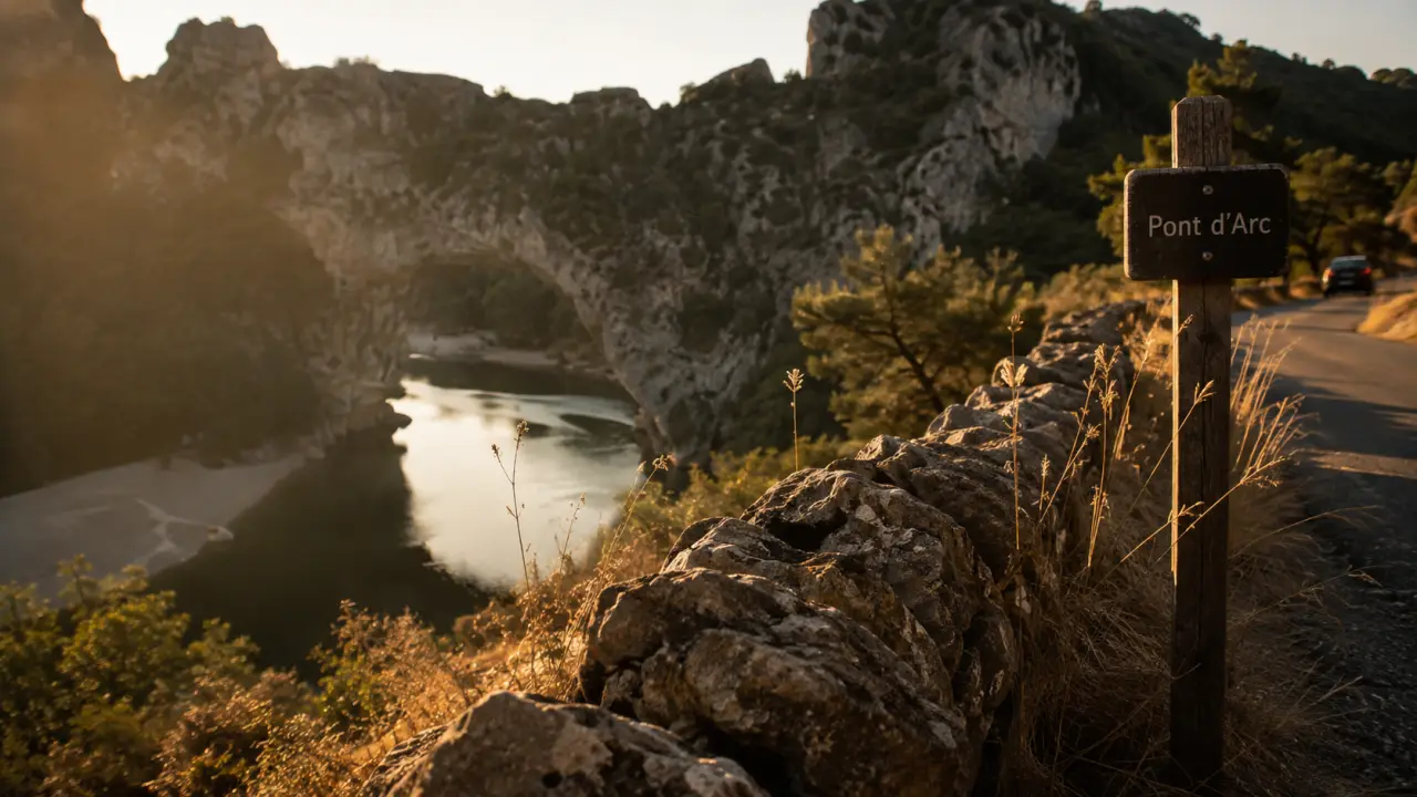 Que voir en Ardèche : Pont d’Arc à la lumière dorée