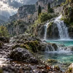rochecolombe waterfall turquoise après la pluie