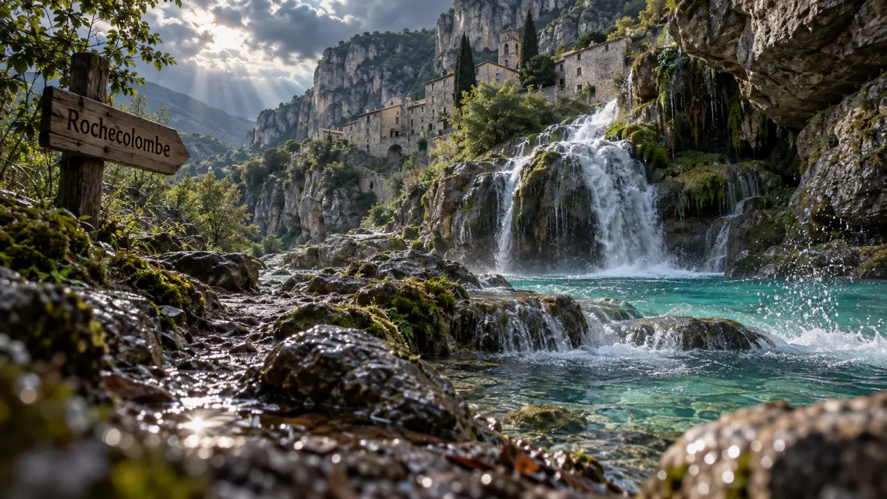 rochecolombe waterfall turquoise après la pluie