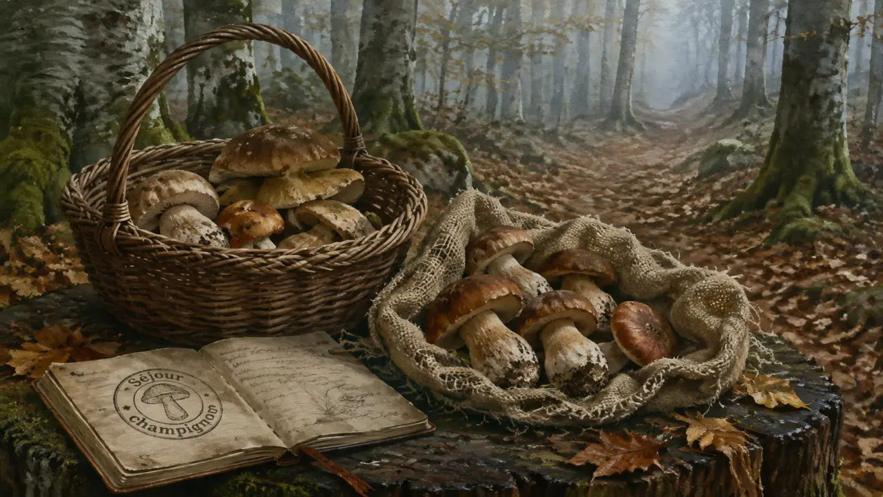 Séjour champignon ardèche : panier de champignons en hêtraie