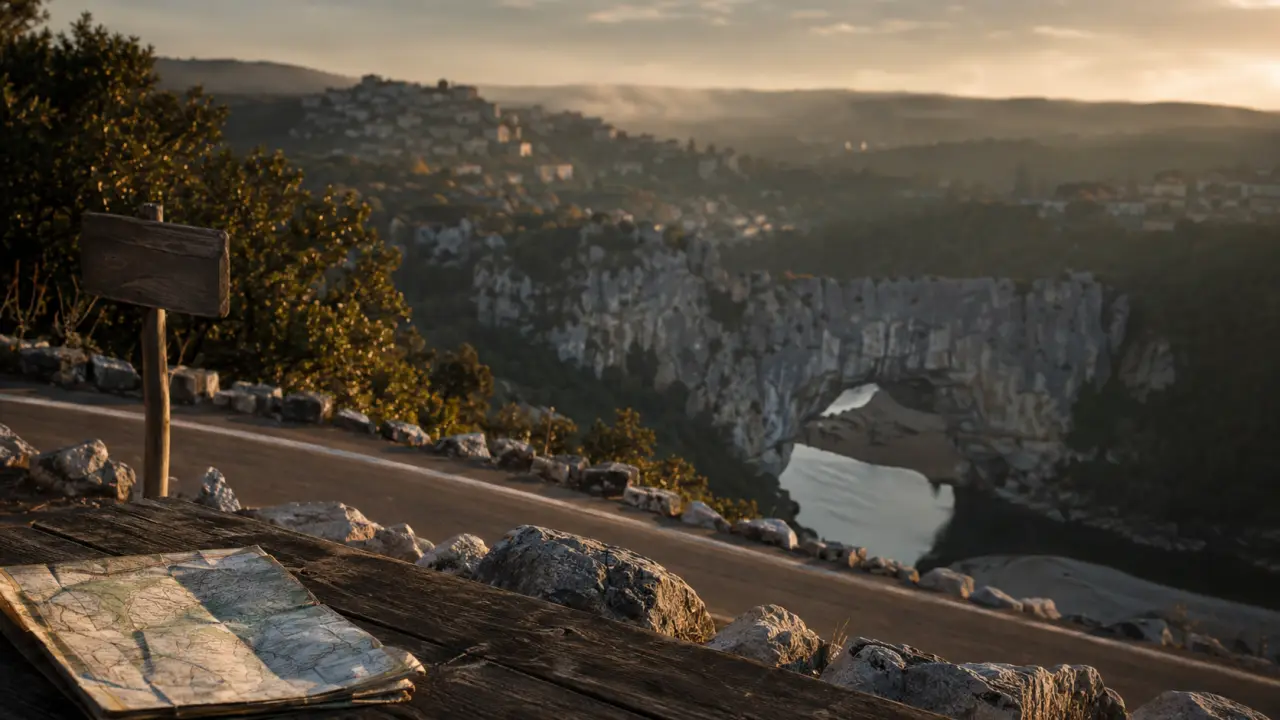 Vacance ardeche, gorges et Pont d’Arc depuis un belvédère