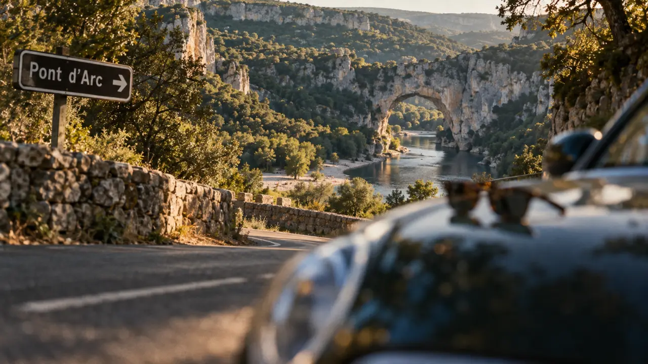 Visite Ardèche Sud : route près des gorges et du Pont d’Arc