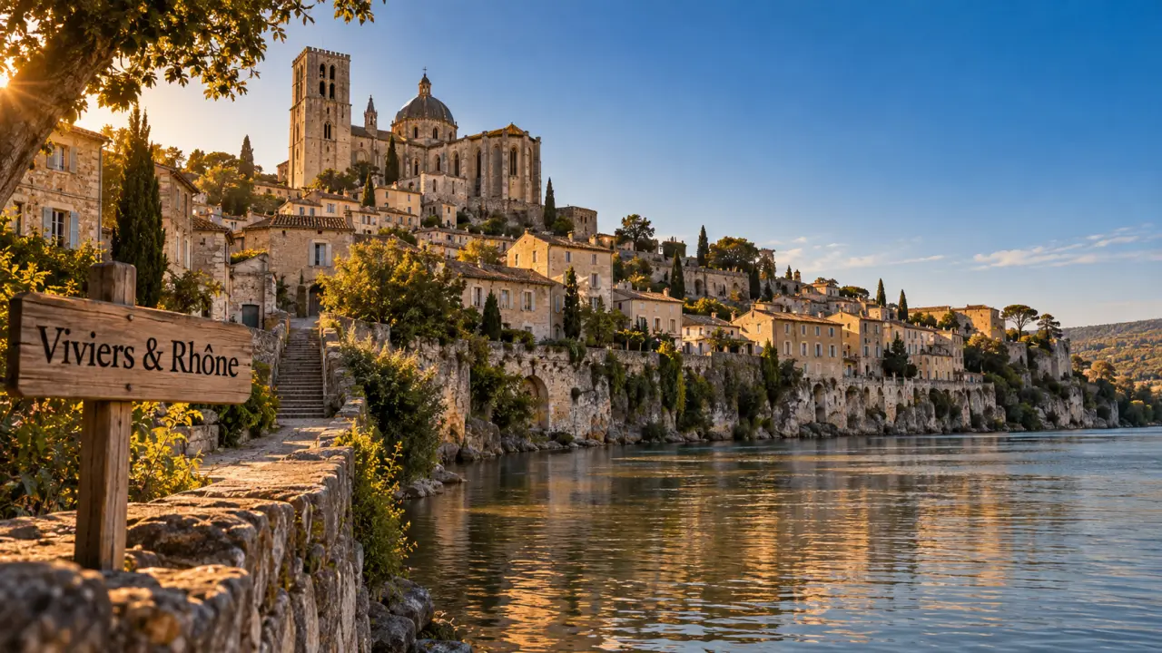 Visiter viviers Ardèche : Rhône et ville haute vers la cathédrale Saint-Vincent