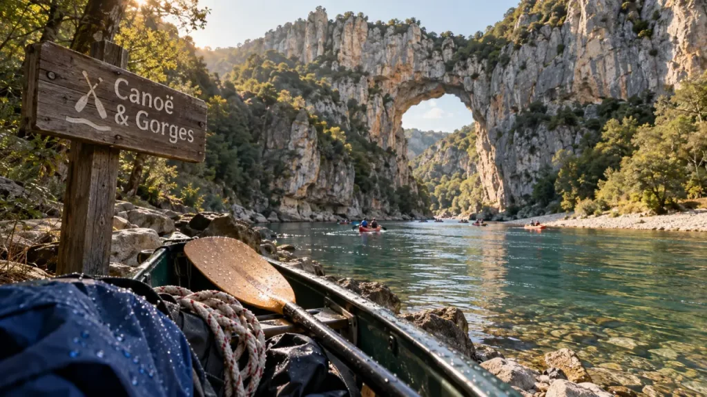 Activités a faire en ardeche : canoë dans les gorges, eau claire et falaises calcaires