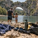 Ardèche en ete au Pont d’Arc, baignade fraîche