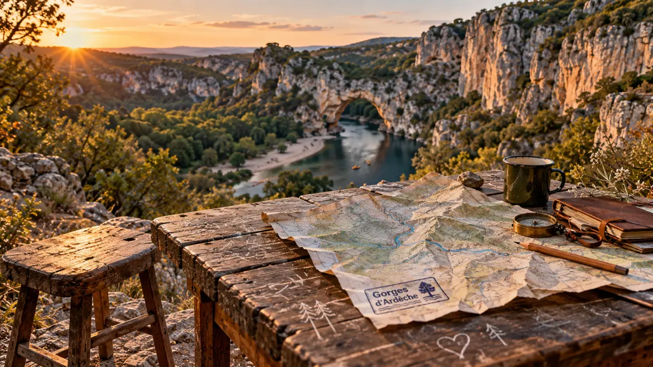 Ardèche lieux à visiter : vue sur les gorges depuis un belvédère avec Pont d’Arc