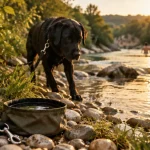 Baignade chien Ardèche : chien en laisse près de l’eau