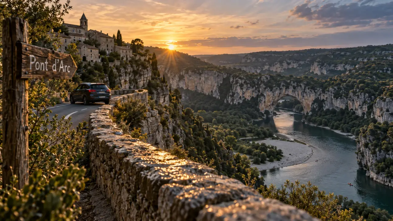 Chose a faire en Ardèche : village, gorges et route près de Pont d’Arc