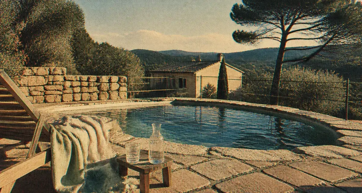 Gite en ardèche avec piscine privative sur terrasse en pierre