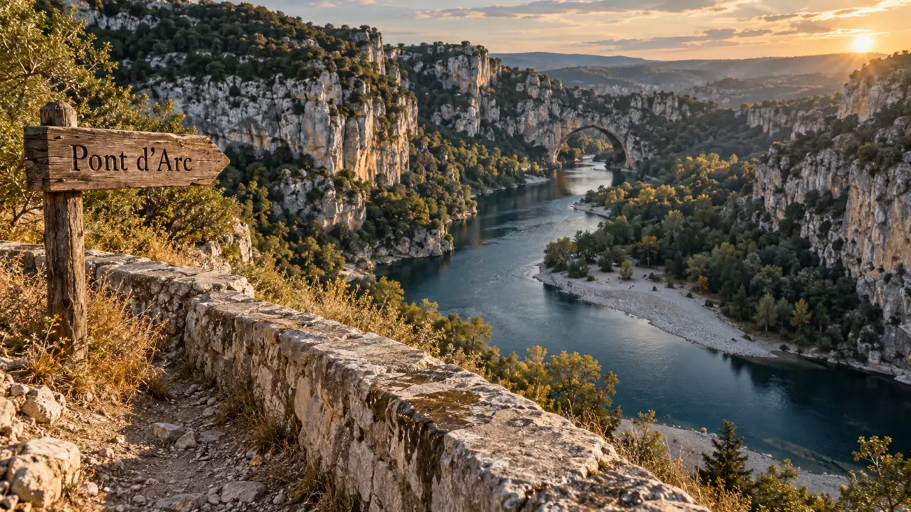 Incontournables ardeche : gorges de l’Ardèche et Pont d’Arc depuis un belvédère